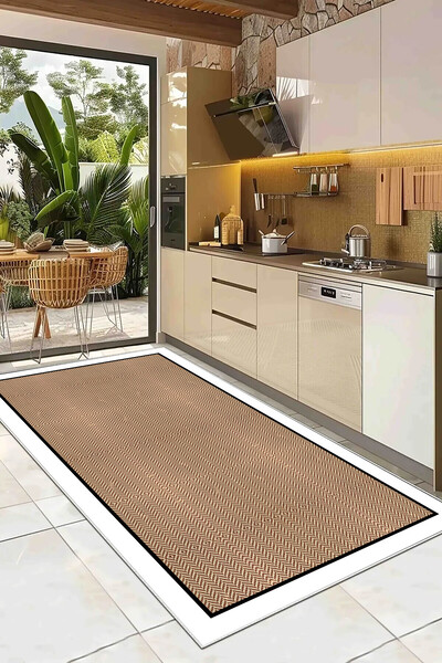 df home Mutfak Halısı Geometrik İskandinav Eskitmeli Dijital Baskı Yıkanabili...