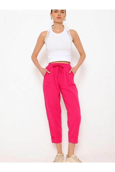 Coral Fuchsia Detailed Array Stitch Pants
