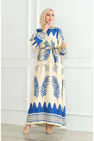sefamerve Φόρεμα με μοτίβο από βισκόζη - 0492-01 Indigo Beige