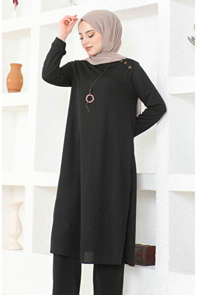 sefamerve Black Necklace Tunic and Trousers Set - 0580-01