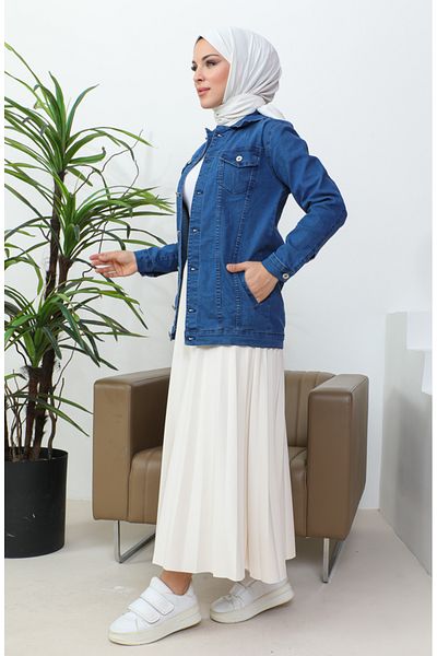 sefamerve Jachetă albastră din denim cu nasturi și buzunare - 38001-01
