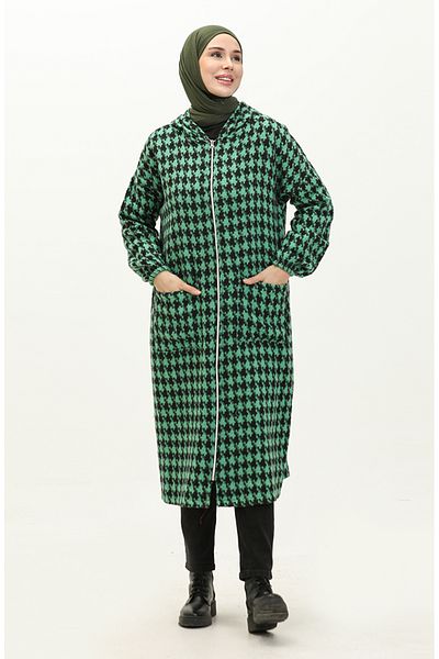 sefamerve Καπάκι με φερμουάρ Emerald Green Houndstooth - 0178-03