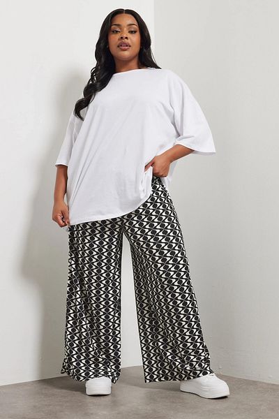 Stil Diva Large Size Elastic Waist Pocketed Dsenli Wide Leg Trousers 303970