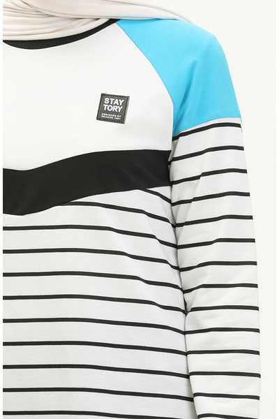 sefamerve Çizgili Eşofman Takım 70055-03 Beyaz Mavi