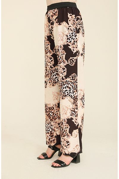 sefamerve Pantaloni cu imprimeu creponat negru ecru - 6568-01