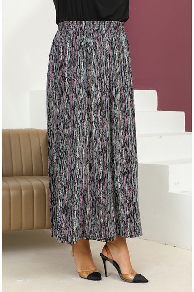 sefamerve Ροζ στάμπα Plus Size Ελαστική μέση φούστα - 2830C-03