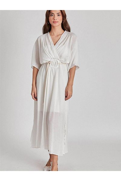 Coral White Belted Dress