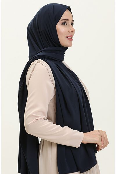 sefamerve Aymina Silk Cotton Navy Blue Shawl - 8612-01
