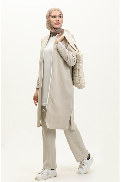 sefamerve Beige Color Zippered Tracksuit Set - 3044-07