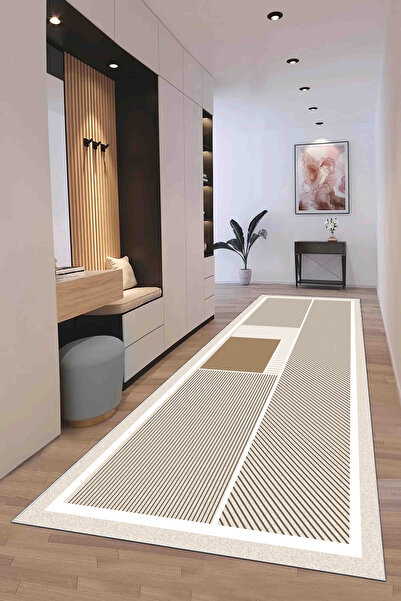 Hülya Home Runner Geometric Scandinavian Antique Digital Printing Washable Non-Slip Base 9020Runnerhulya