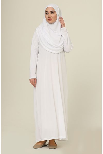 sefamerve Πρακτικό λευκό φόρεμα προσευχής - Plus Size, με τσάντα, 1975-02