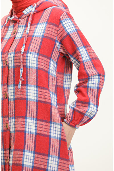 sefamerve Plaid pattern Hooded cap nzr001c-06 red indigo