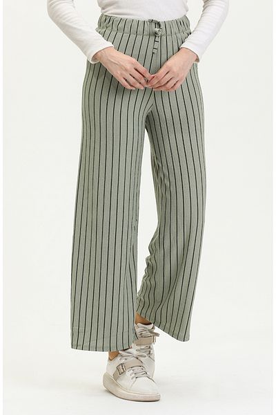 sefamerve Green Plain Wrap-around Trousers - Wide Leg, Relaxed Fit 8731-04