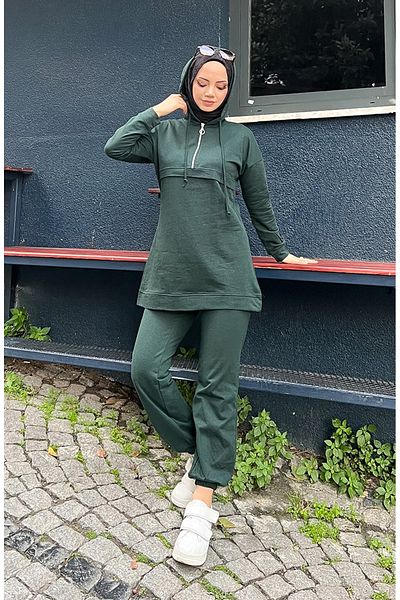 sefamerve Σετ αθλητικής φόρμας Nefti Green Zip Up Hooded - 03059-01