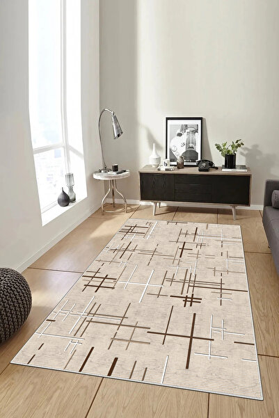 Hülya Home Salon Halısı Geometrik İskandinav Eskitmeli Dijital Baskı Yıkanabi...