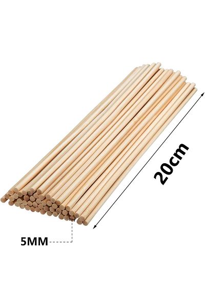 Qunduz 48Pcs 5mm Wooden Cylinder Rods for Handcraft 20cm for Crafts and Projects