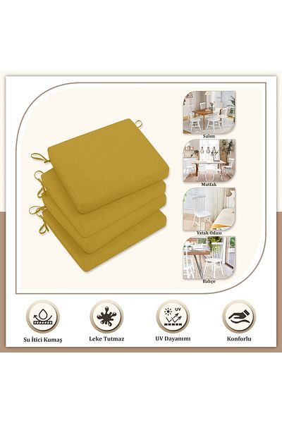Evim Canvas 4-Piece Mustard Liquid Proof Stain Resistant Zippered Lace Chair Cushion 40 X 40 cm