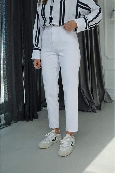 JAXEN Freya White Non-Exposed Lycra Mom Jeans Denim Boyfrend Trousers