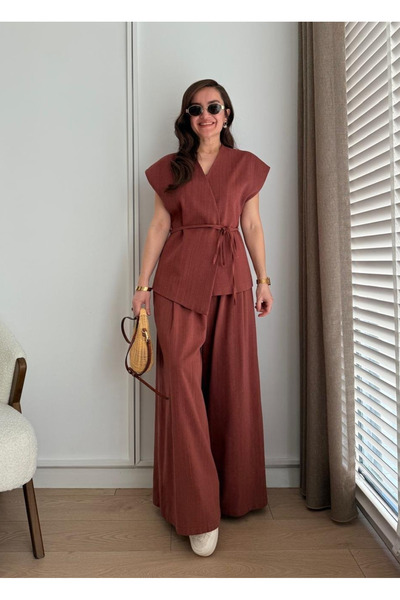 My Blog Tile Juana Vest Trousers Linen Set - 8591