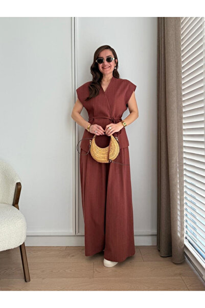 My Blog Tile Juana Vest Trousers Linen Set - 8591