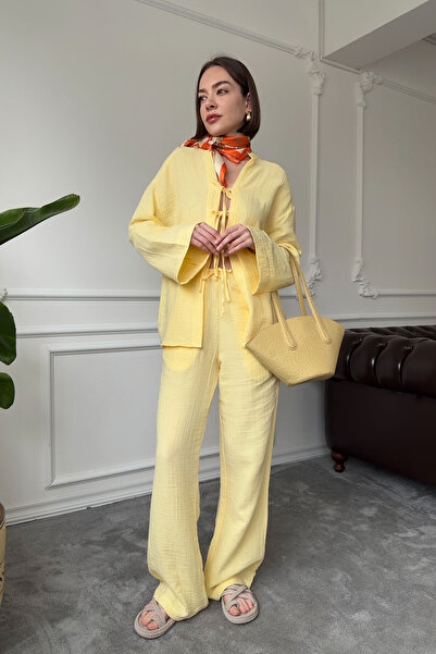 MAGARDE Set de muselină cu panglică în față - GALBEN