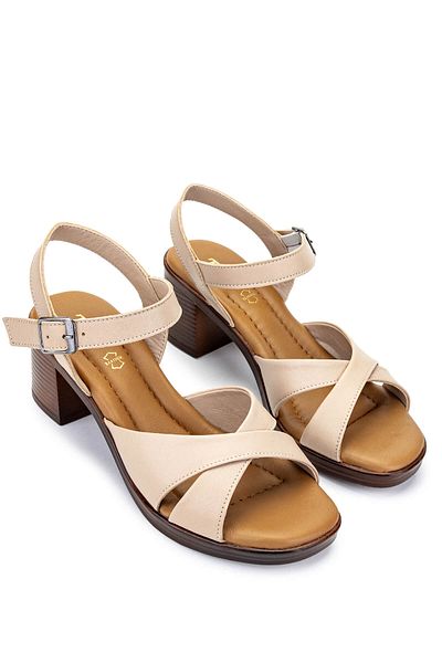 Tamer Tanca Women's Genuine Leather Beige Heeled Sandals