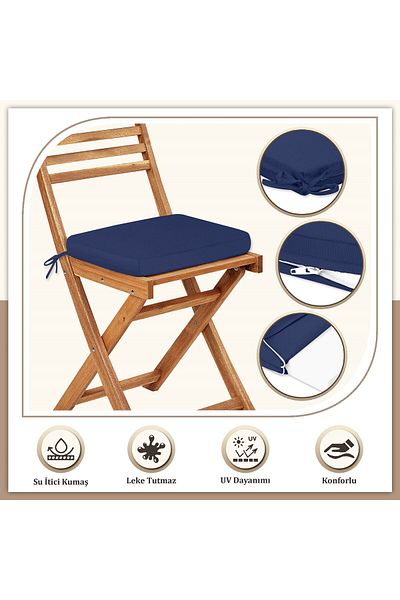 Evim Canvas 4-Piece Dark Saks Liquid Proof Stain Resistant Zippered Lace up Chair Cushion 40 X 40 cm