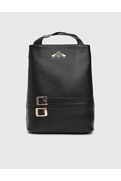 İLVİ Anke Kadın Sırt Çantası Siyah Hakiki Floter Deri