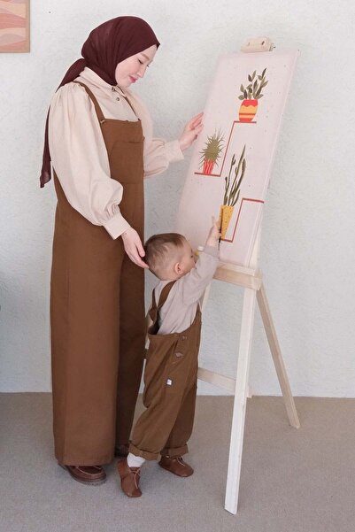 Ceylan Otantik Bitter Brown Duck Linen Kids Jumpsuit