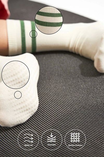 bamboo star Bamboo Women's Ecru Non-Slip Sole Silicone Print Yoga Fitness Pilates Ballet Dance Tennis Socks