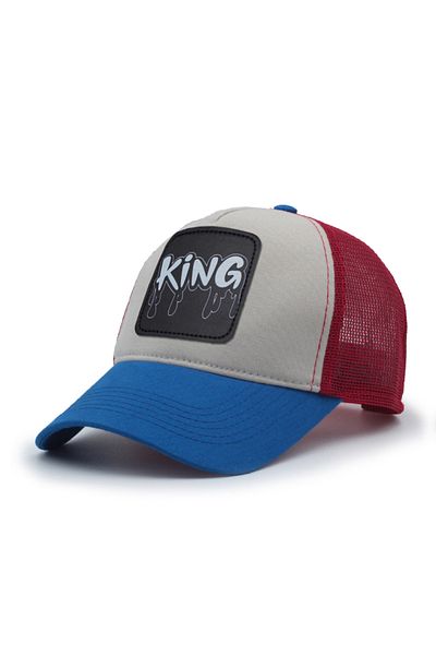 Trucker King Black Model Replaceable Emblem Mesh Cap Blue Gray Red