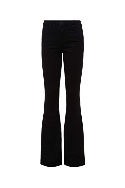 mooishan بنطلون جينز سينا ​​الواسع الساق باللون الأسود غير الباهت (النمط الكامل)