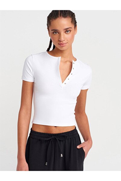 Coral White Short Sleeve Badi Snap Button