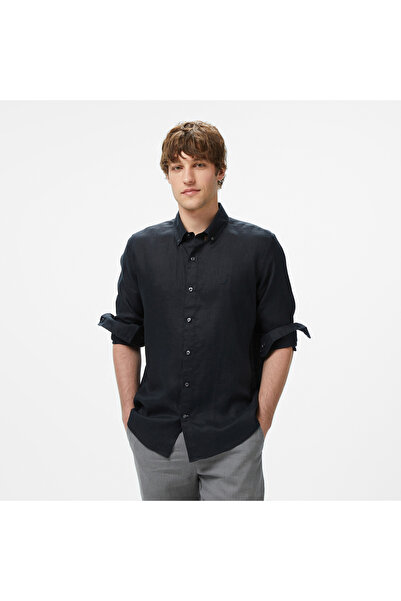 Nautica Erkek Siyah Classic Fit Keten Gömlek