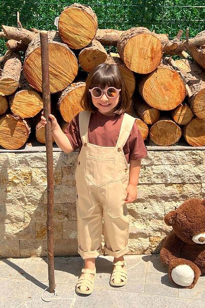 Ceylan Otantik Cream Duck Linen Salopet Kids Jumpsuit