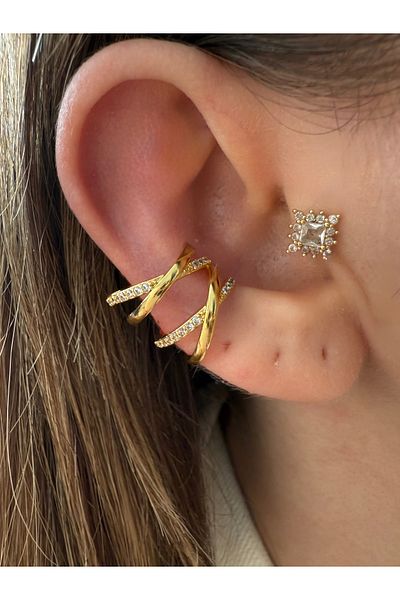 Pinery Jewels Cross X Zircon Stone Cartilage Earrings