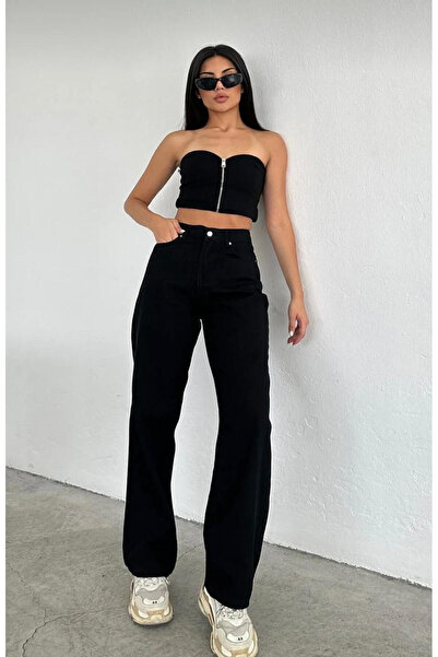 mooishan Women's Black Black Loose Palazzo Relaxed Cut Women's Jeans Pants Ne...