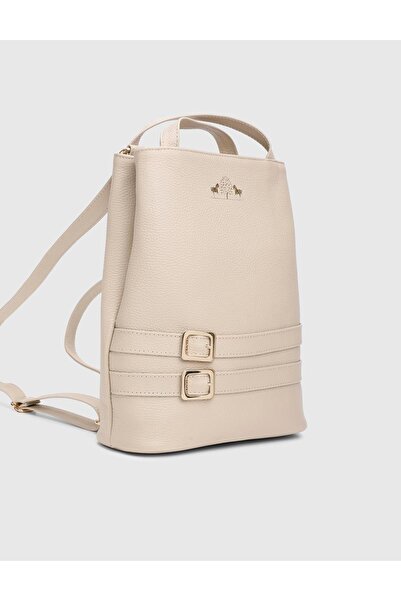 İLVİ Anke Kadın Sırt Çantası Bej Hakiki Floter Deri