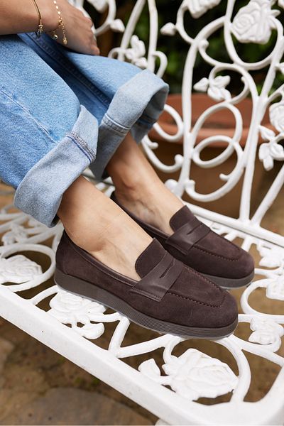 ANGELİNA JONES Monti̇ Women's Brown Real Suet Loafer Shoes