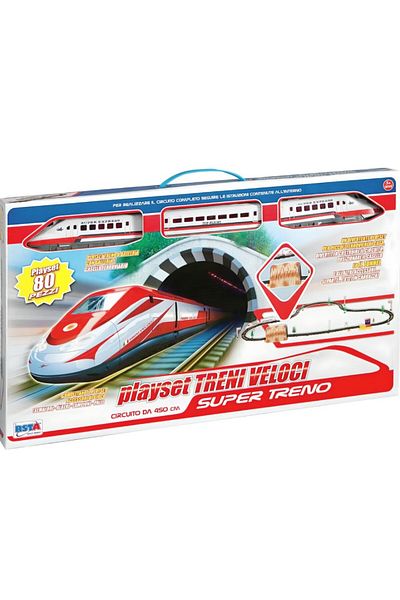 RS Toys Trenulet electric de jucarie electric cu 2 locomotive si 1 vagon pasageri, 80 piese incluse, +5 ani