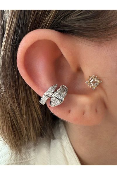 Pinery Jewels سلسلة VIP - أقراط غضروف الثعبان من حجر الزركون
