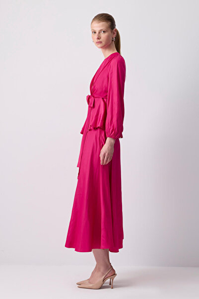 Touché Privé Front Tie Satin Blouse Skirt Set