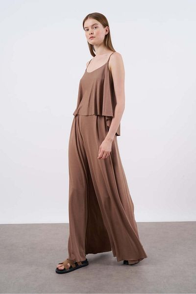 My Blog Brown Strappy Blouse Trousers Set - 51052