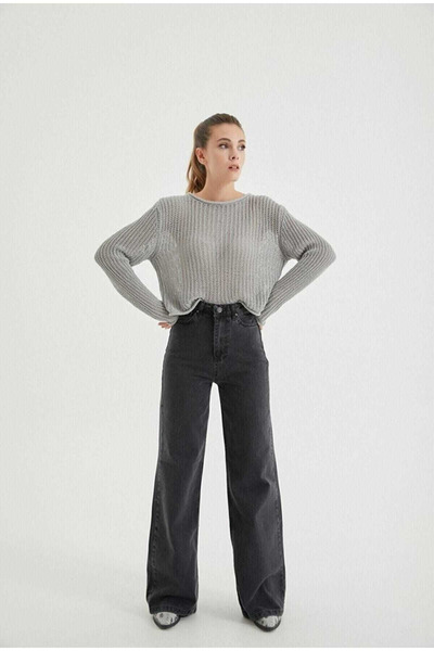 mooishan Jns Tnya Blugi casual afumati Lycra Palazzo Blugi cu picioare largi