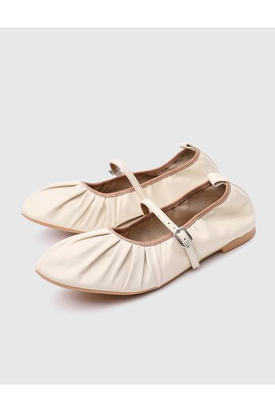 İLVİ Stragier Genuine Leather Women's Beige Ballerinas