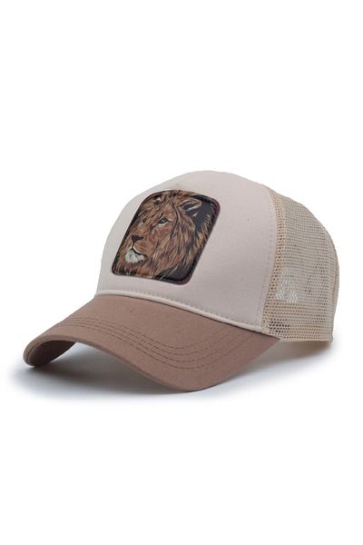 Trucker Aslan 2 Model Interchangeable Emblem Mesh Hat Brown Cream