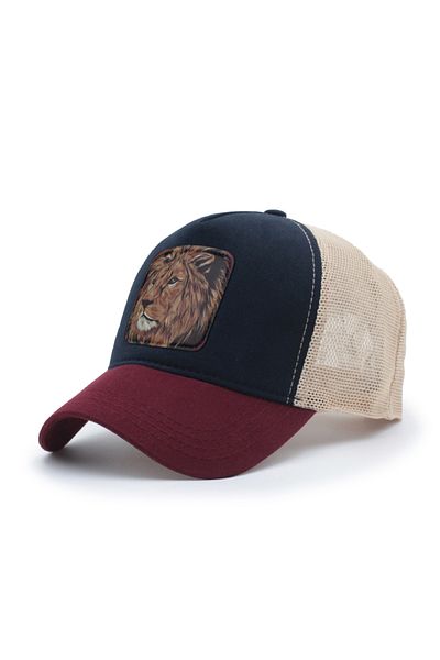 Trucker Aslan 2 Model Interchangeable Emblem Mesh Hat Claret Red Navy Blue Cream