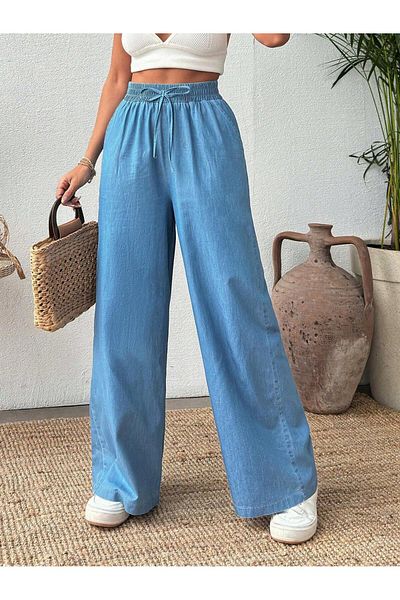 Güler Casual Slim Denim Fabric Light Blue Palazzo Trousers
