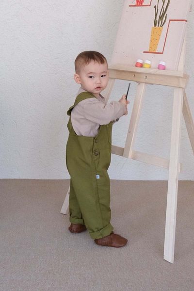 Ceylan Otantik Oil Green Duck Linen Kids Jumpsuit