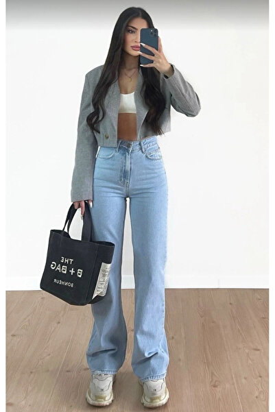 mooishan New Loose Blue Snow Wash Palazzo Wide Leg Jeans